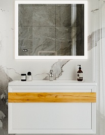 Бриклаер Мебель для ванной Берлин 100 белая с ручкой дуб золотой – фотография-1